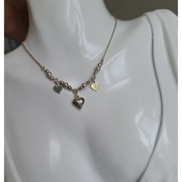Vintage Sterling Silver Soft Girl Dainty Layered Dangle Heart Love Necklace - Picture 3 of 9